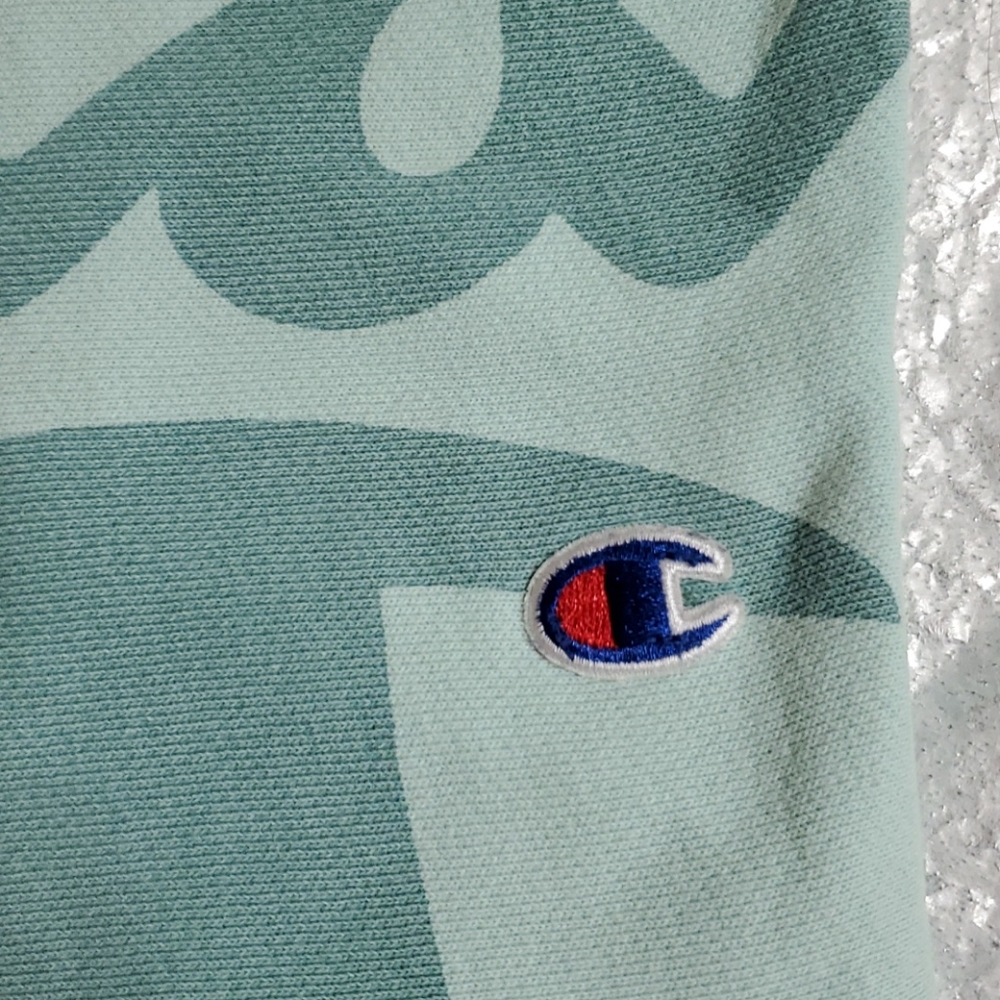 Champion Reverse Weave Script Green Sweat Shorts - Picture 4 of 10
